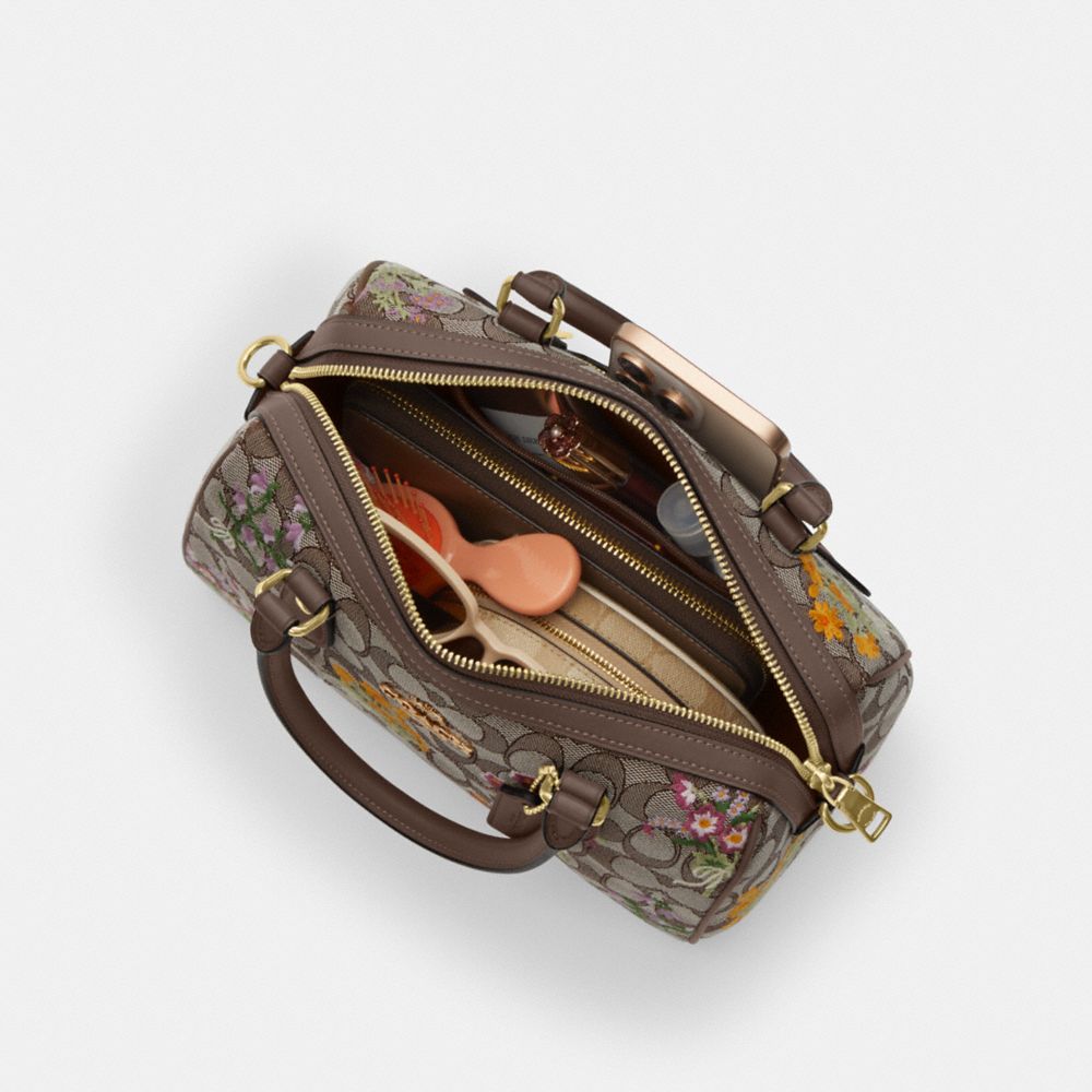 ROWAN SATCHEL BAG IN SIGNATURE JACQUARD WITH FLORAL EMBROIDERY