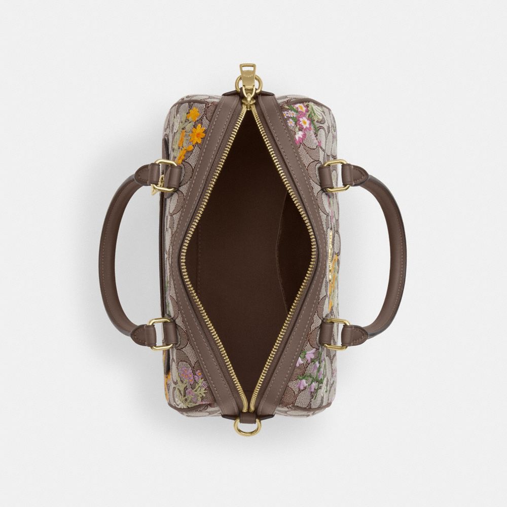 ROWAN SATCHEL BAG IN SIGNATURE JACQUARD WITH FLORAL EMBROIDERY