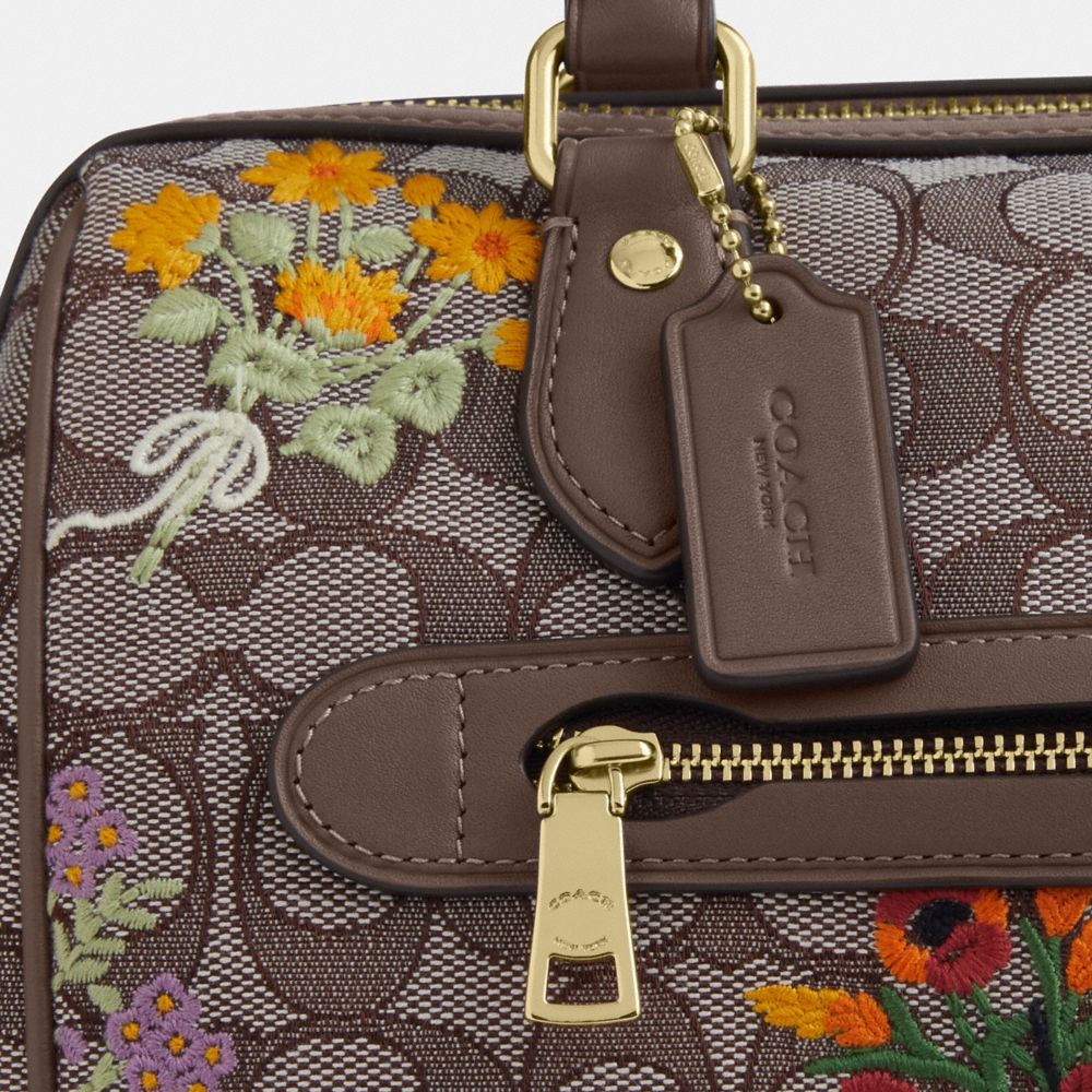 ROWAN SATCHEL BAG IN SIGNATURE JACQUARD WITH FLORAL EMBROIDERY