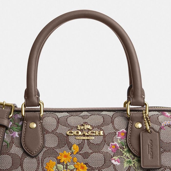 ROWAN SATCHEL BAG IN SIGNATURE JACQUARD WITH FLORAL EMBROIDERY