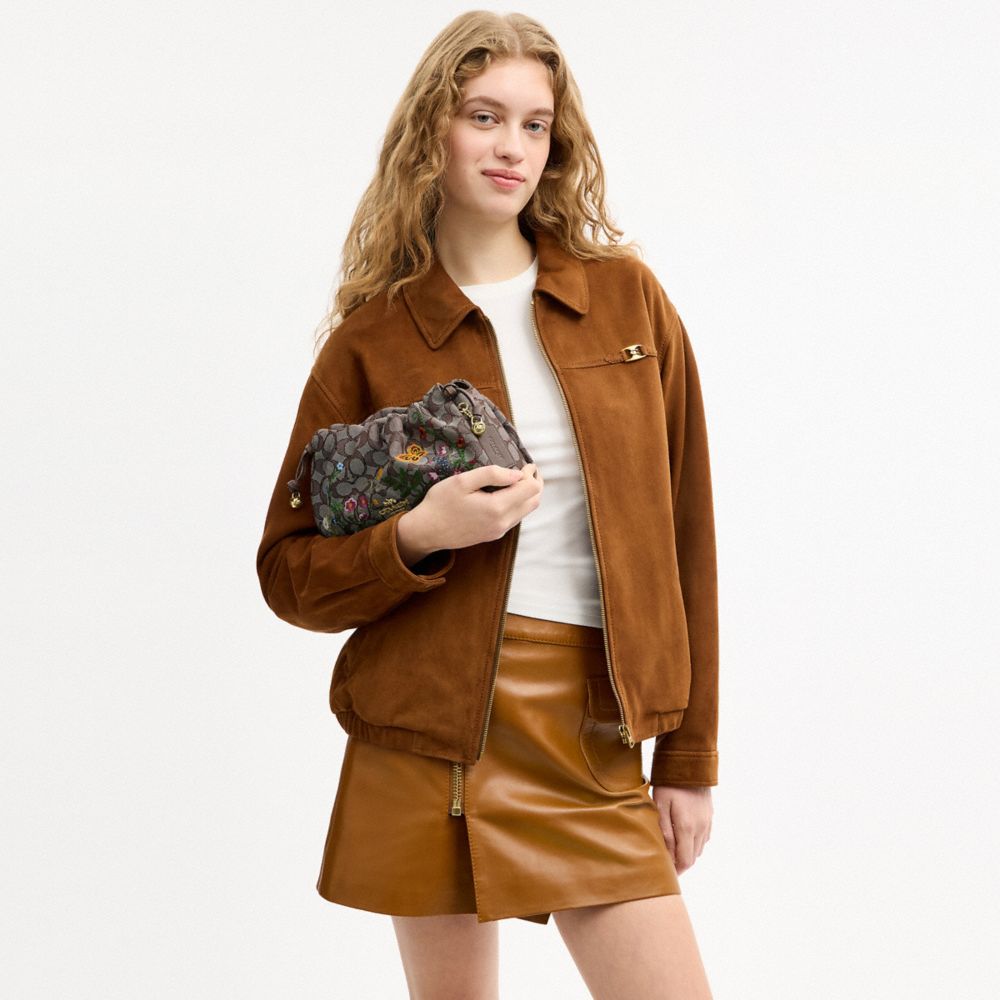 FAYE SHOULDER BAG IN SIGNATURE JACQUARD WITH FLORAL EMBROIDERY