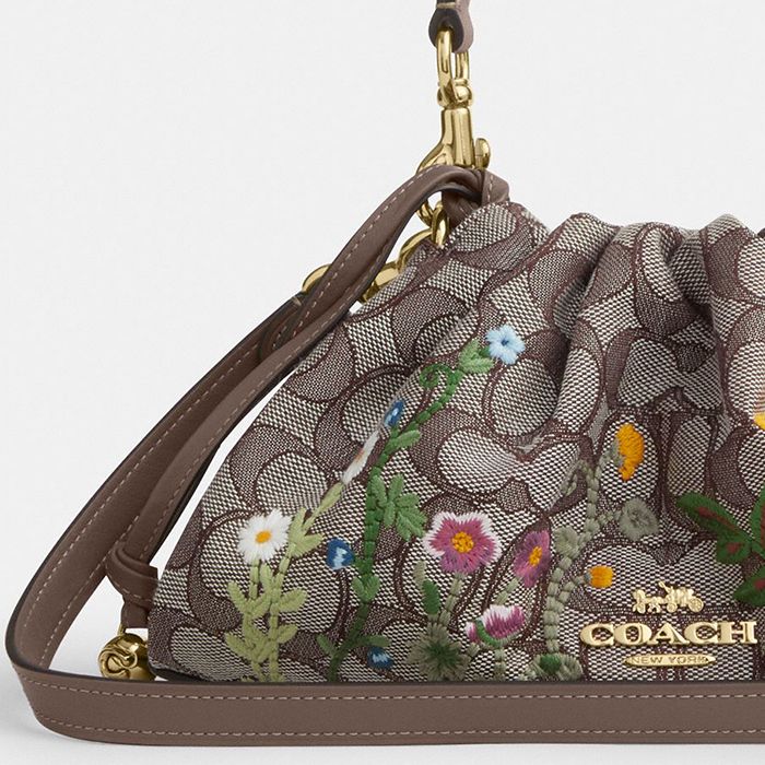 FAYE SHOULDER BAG IN SIGNATURE JACQUARD WITH FLORAL EMBROIDERY