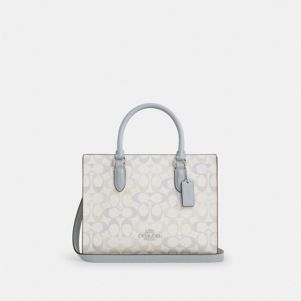 Maggie Small Tote Bag In Signature Canvas - CDZ08 - Silver/Chalk/Blue