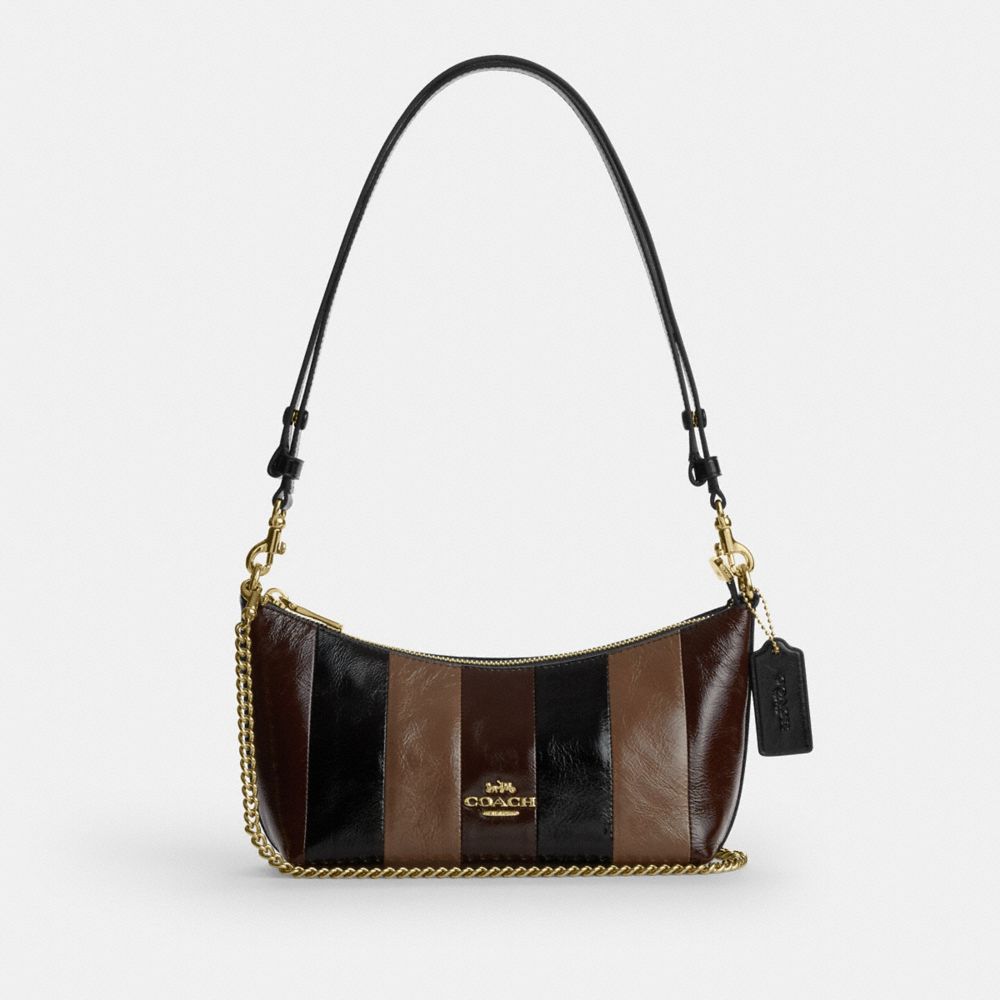 Caitlin Shoulder Bag With Striped Patchwork - CDZ91 - Gold/Black Multi