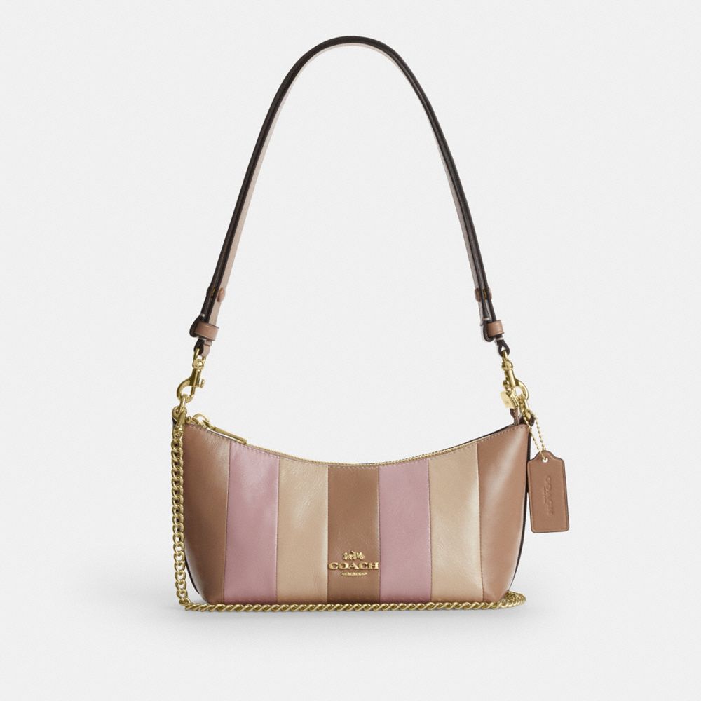 Caitlin Shoulder Bag With Striped Patchwork - CDZ91 - Gold/Taupe Multi