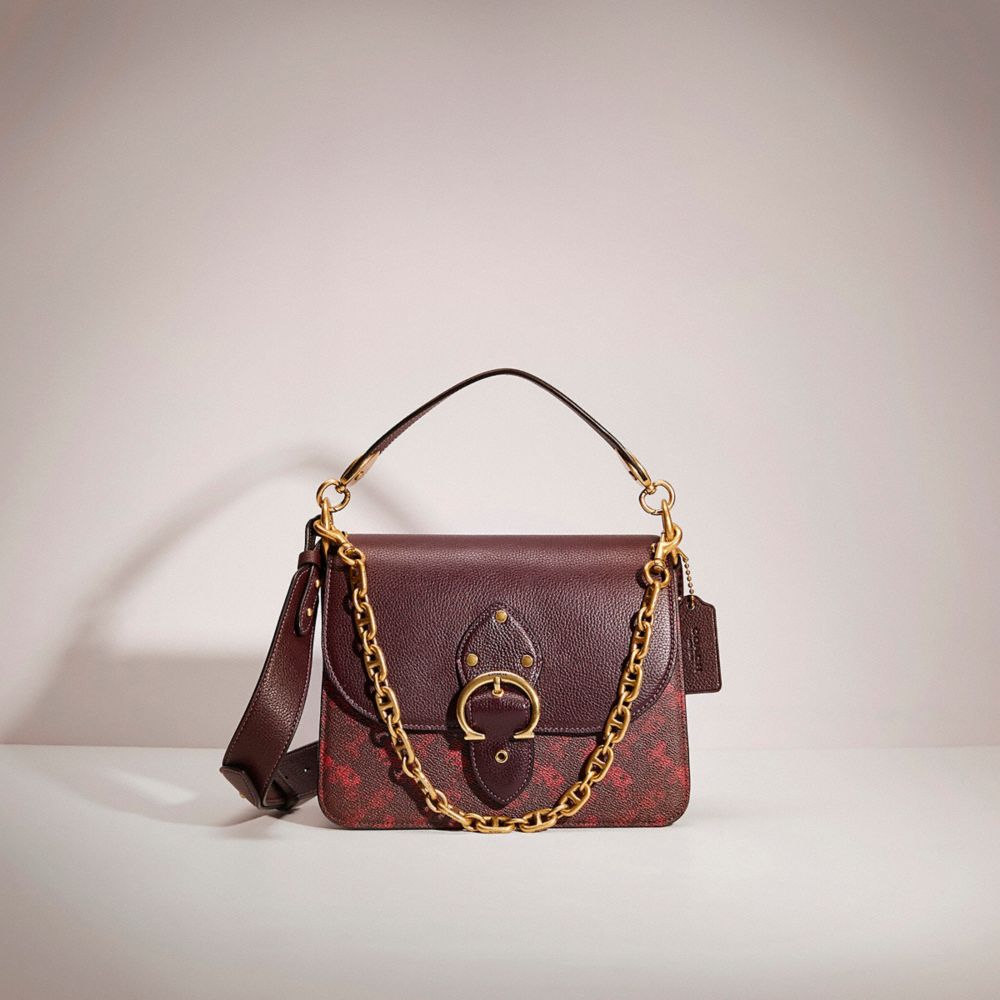 CE224 - Restored Beat Shoulder Bag With Horse And Carriage Print Brass/Oxblood Cranberry