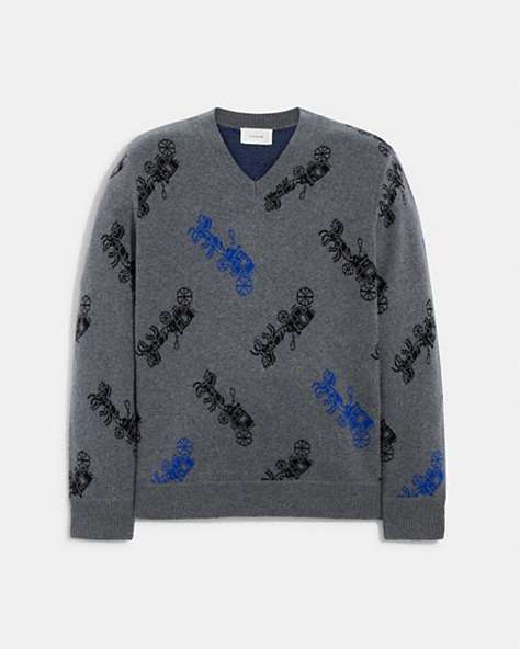 HORSE AND CARRIAGE V-NECK SWEATER