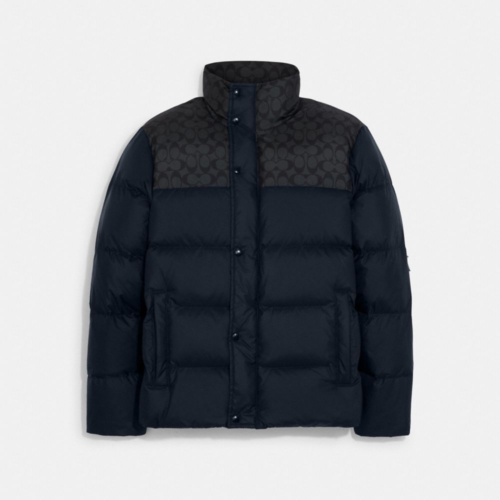 COACH CE333 Colorblock Signature Puffer Jacket GRAPHITE NAVY