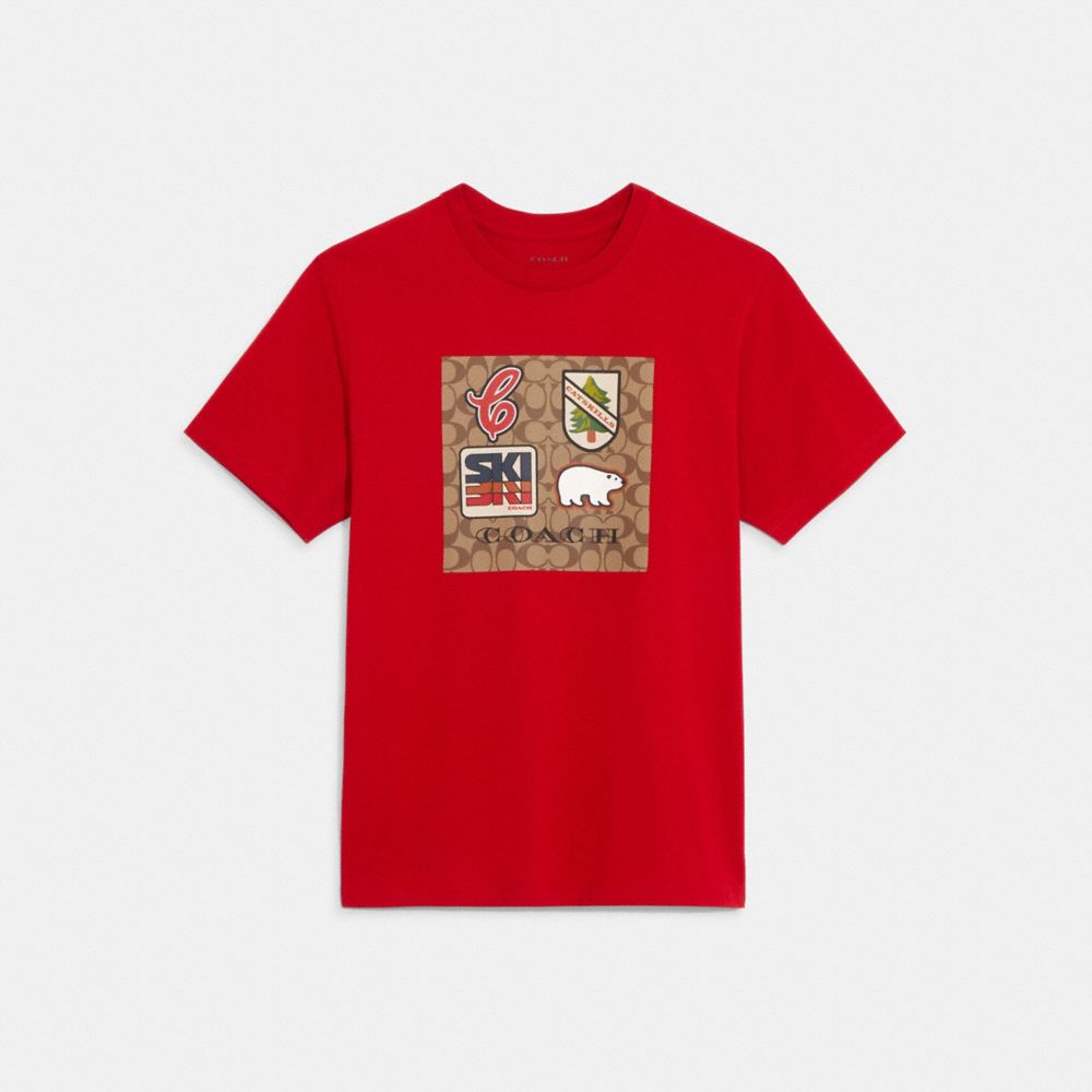 COACH CE335 Ski Patches Signature T Shirt Red