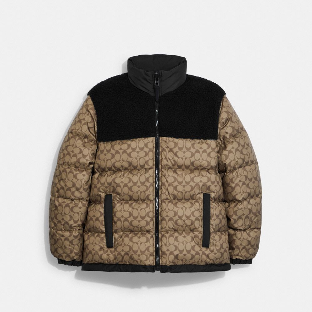 Reversible Sherpa Signature Down Jacket - CE338 - Black / Khaki Sig