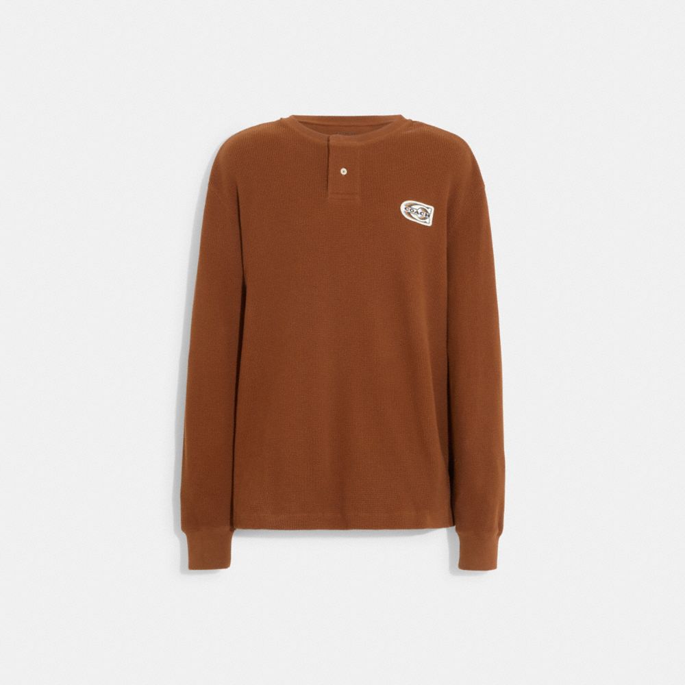 Relaxed Waffle Henley - CE340 - Toffee Brown