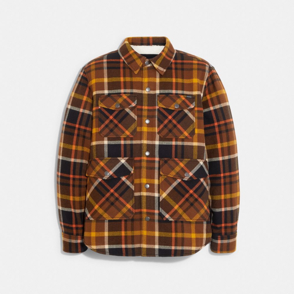 Plaid Sherpa Lined Shirt Jacket - CE341 - Blanket Plaid / Dark Brown