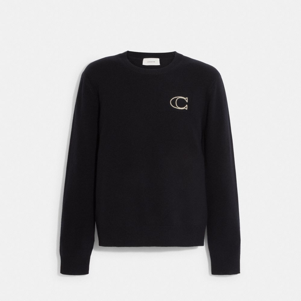 COACH CE344 Crewneck Sweater With Signature BLACK/IVORY