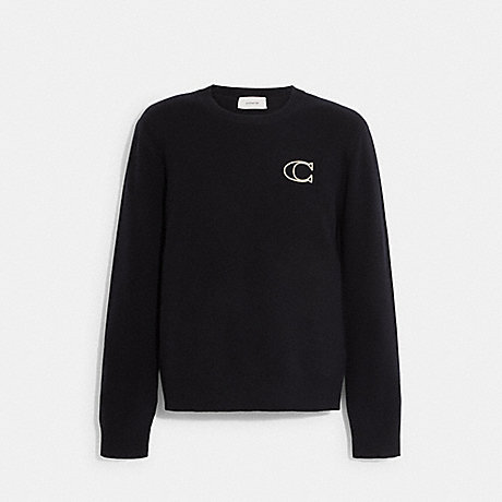 COACH CE344 Crewneck Sweater With Signature BLACK/IVORY