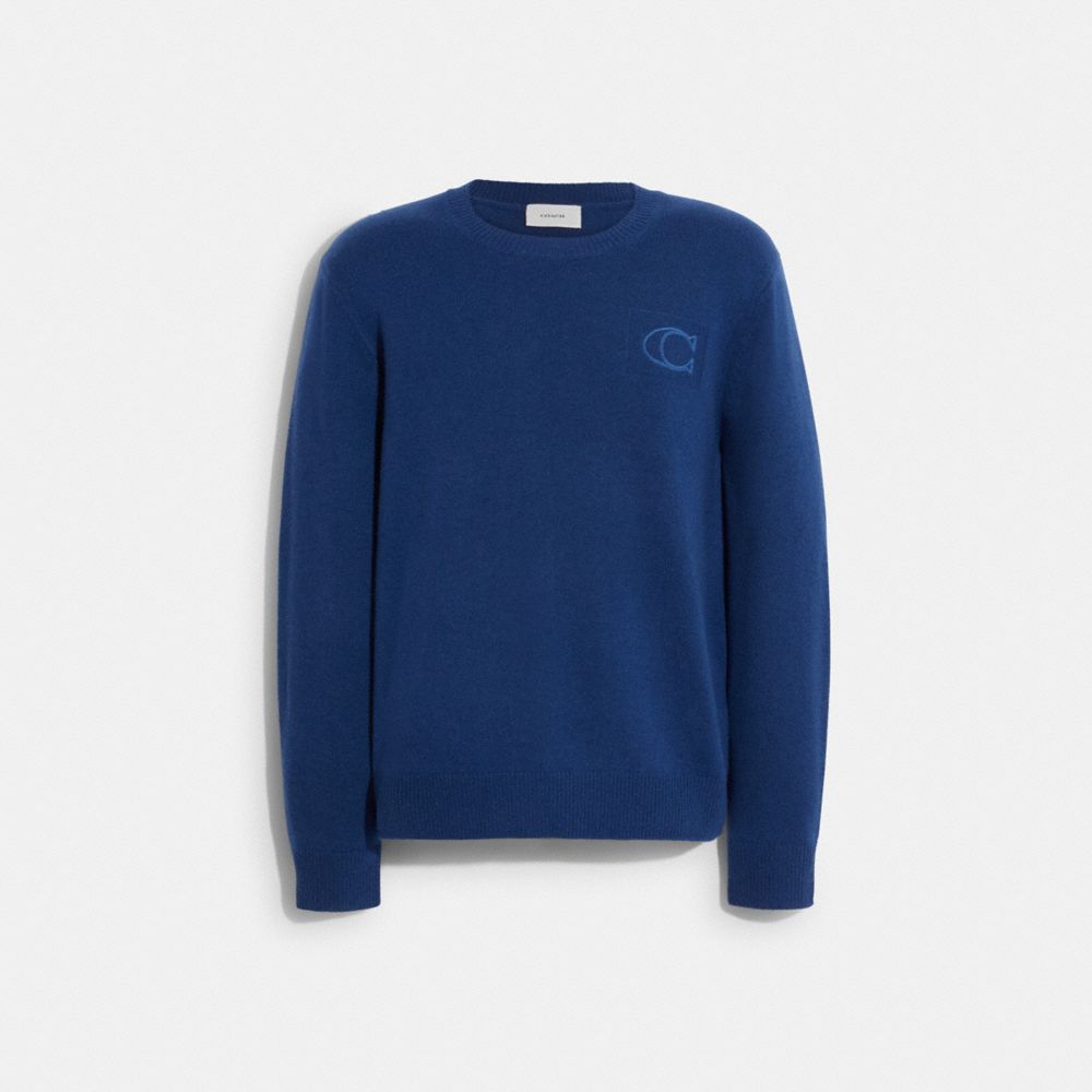 COACH Ce344 - CREWNECK SWEATER WITH SIGNATURE - DENIM | COACH MEN