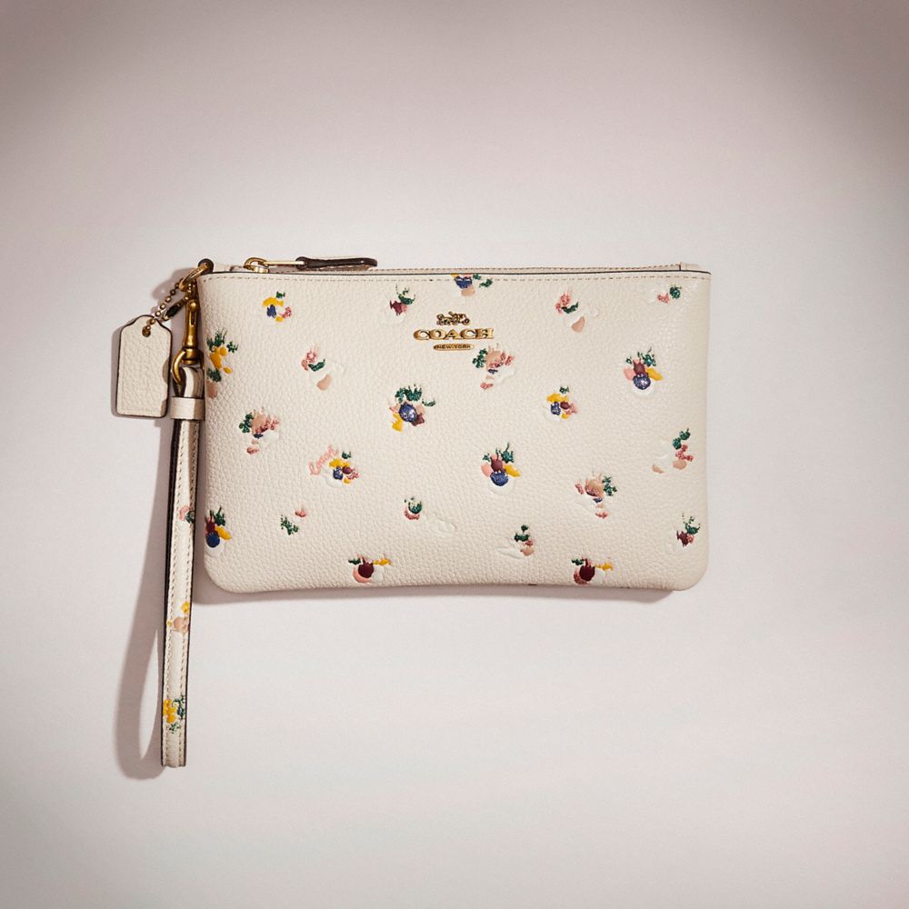 CE378 - Restored Small Wristlet With Floral Print Brass/Chalk Multi