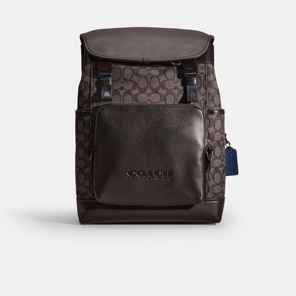 Restored League Flap Backpack In Signature Jacquard - CE384 - Pewter/Charcoal/Black