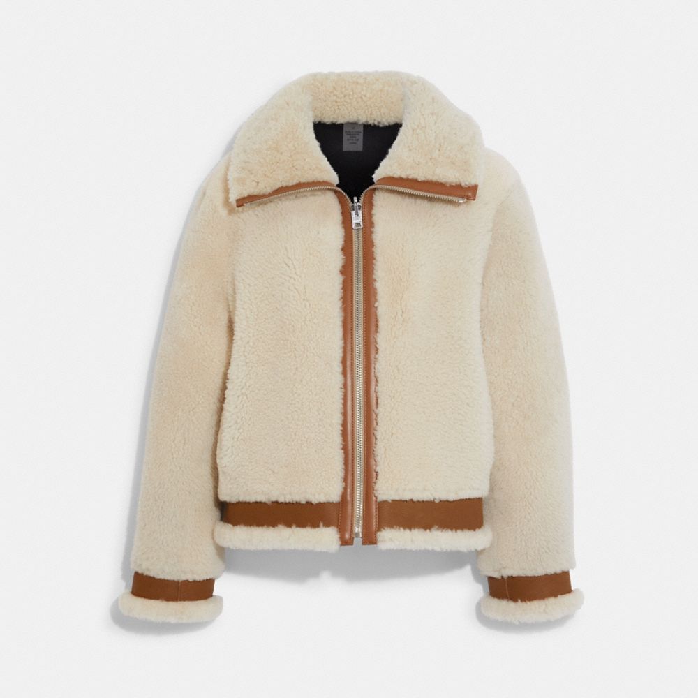 COACH CE403 Reversible Short Shearling Jacket NATURAL/BLACK