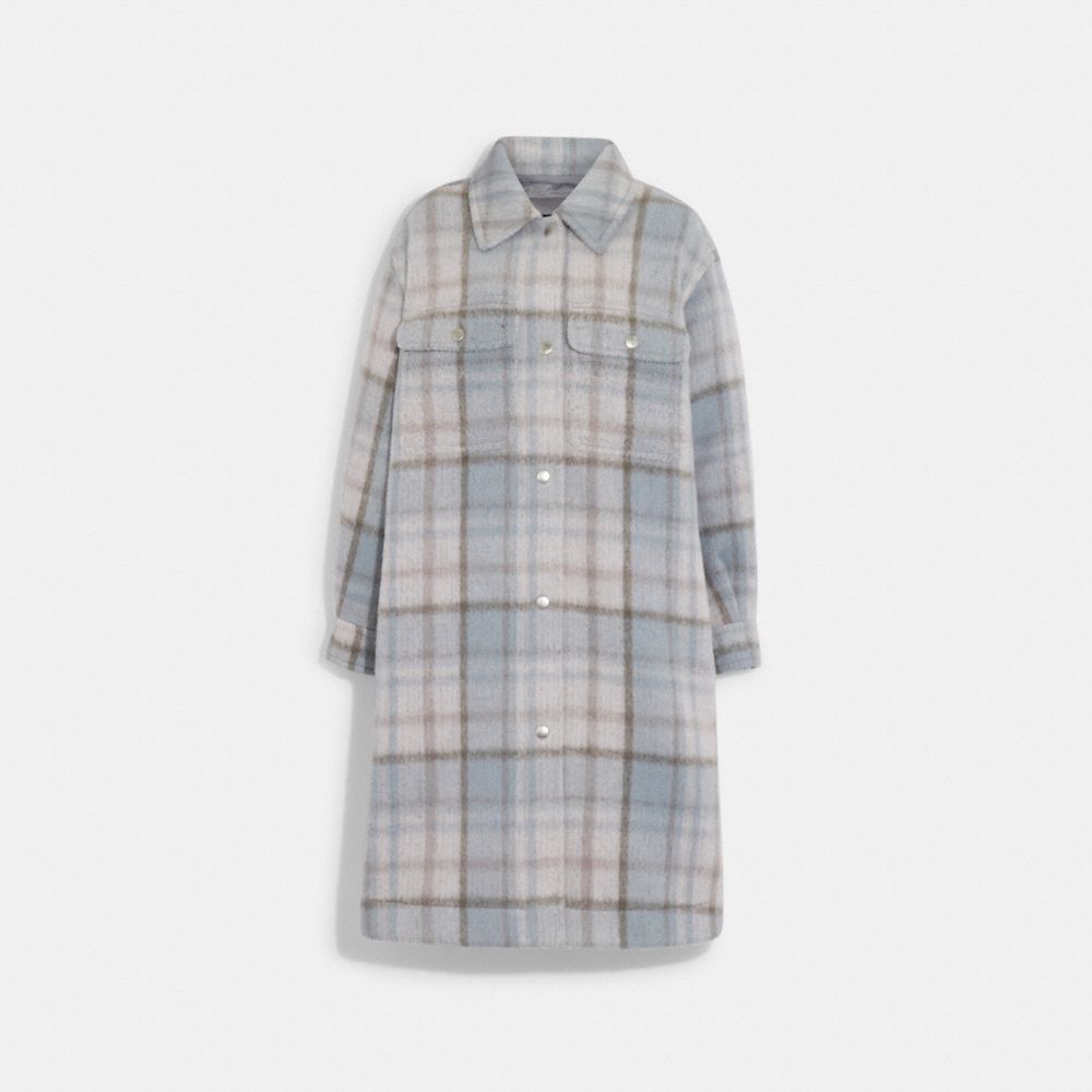 COACH CE404 Plaid Long Shacket SAGE MULTI