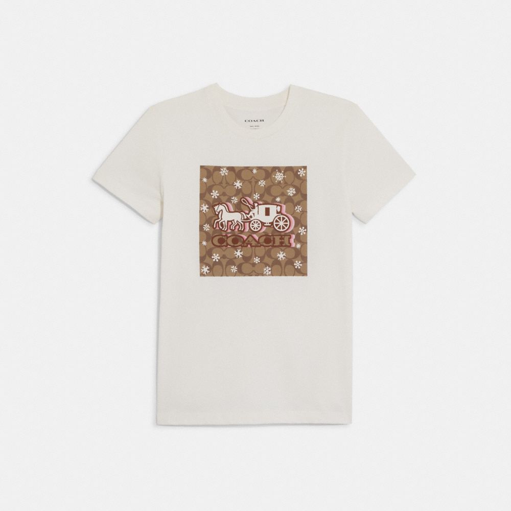 Signature Horse And Carriage Snowflake T Shirt - CE419 - White