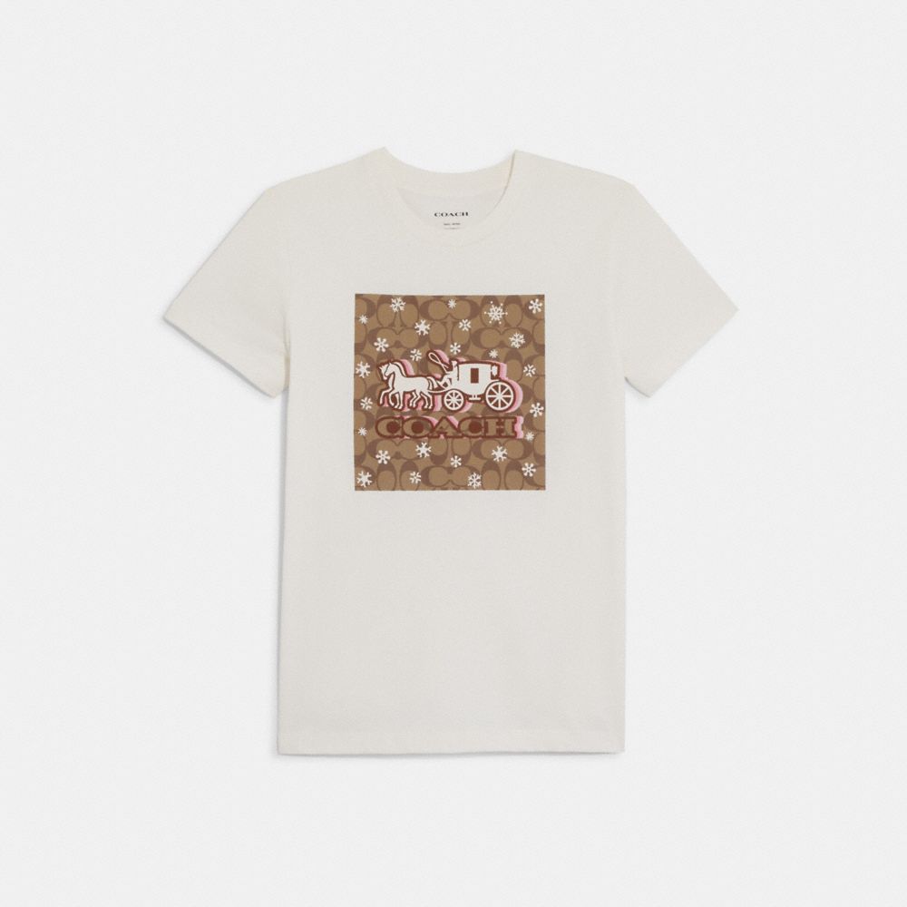 COACH CE419 Signature Horse And Carriage Snowflake T Shirt WHITE