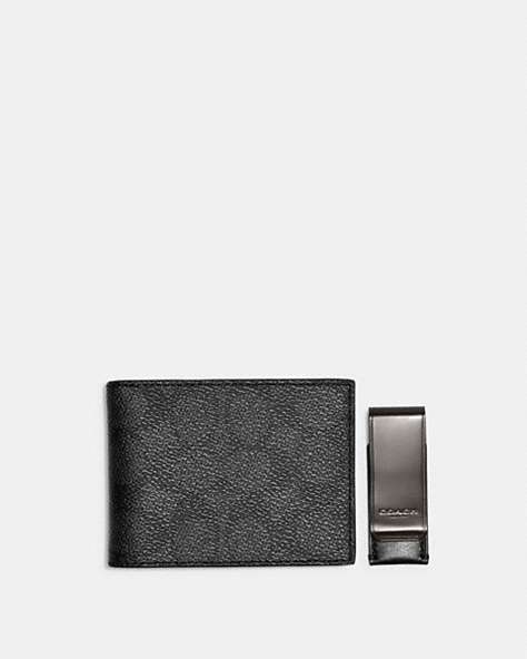 BOXED SLIM BILLFOLD WALLET AND MONEY CLIP SET IN SIGNATURE CANVAS