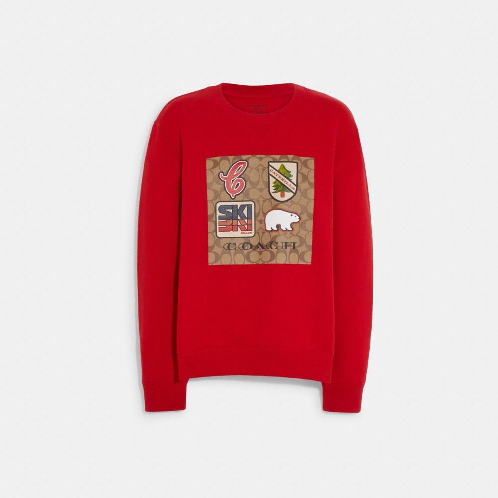 COACH CE457 Signature Ski Crewneck Red