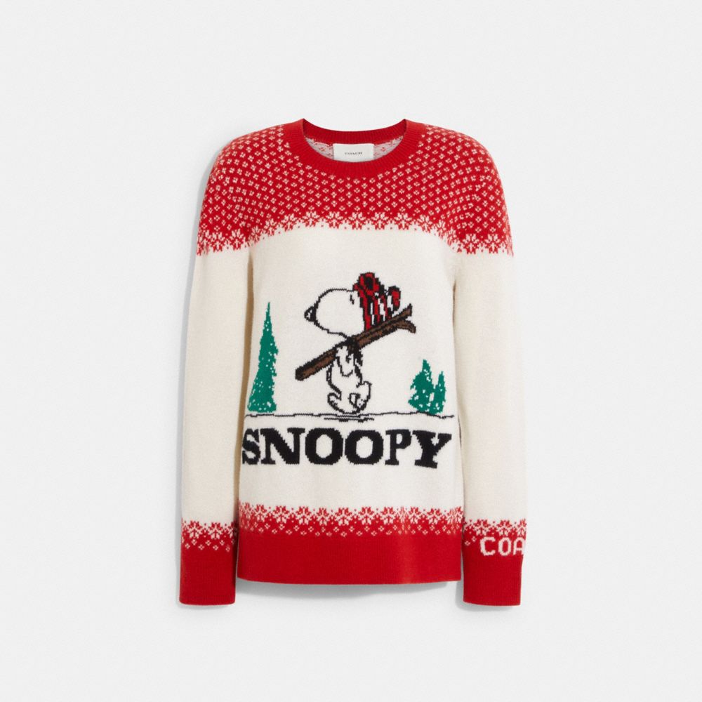 COACH CE459 Coach X Peanuts Snoopy Ski Crewneck CREAM/RED