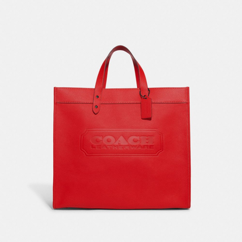 COACH CE468 Field Tote 40 With Coach Badge Sport Red