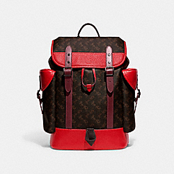 COACH CE473 Hitch Backpack With Horse And Carriage Print TRUFFLE/RED