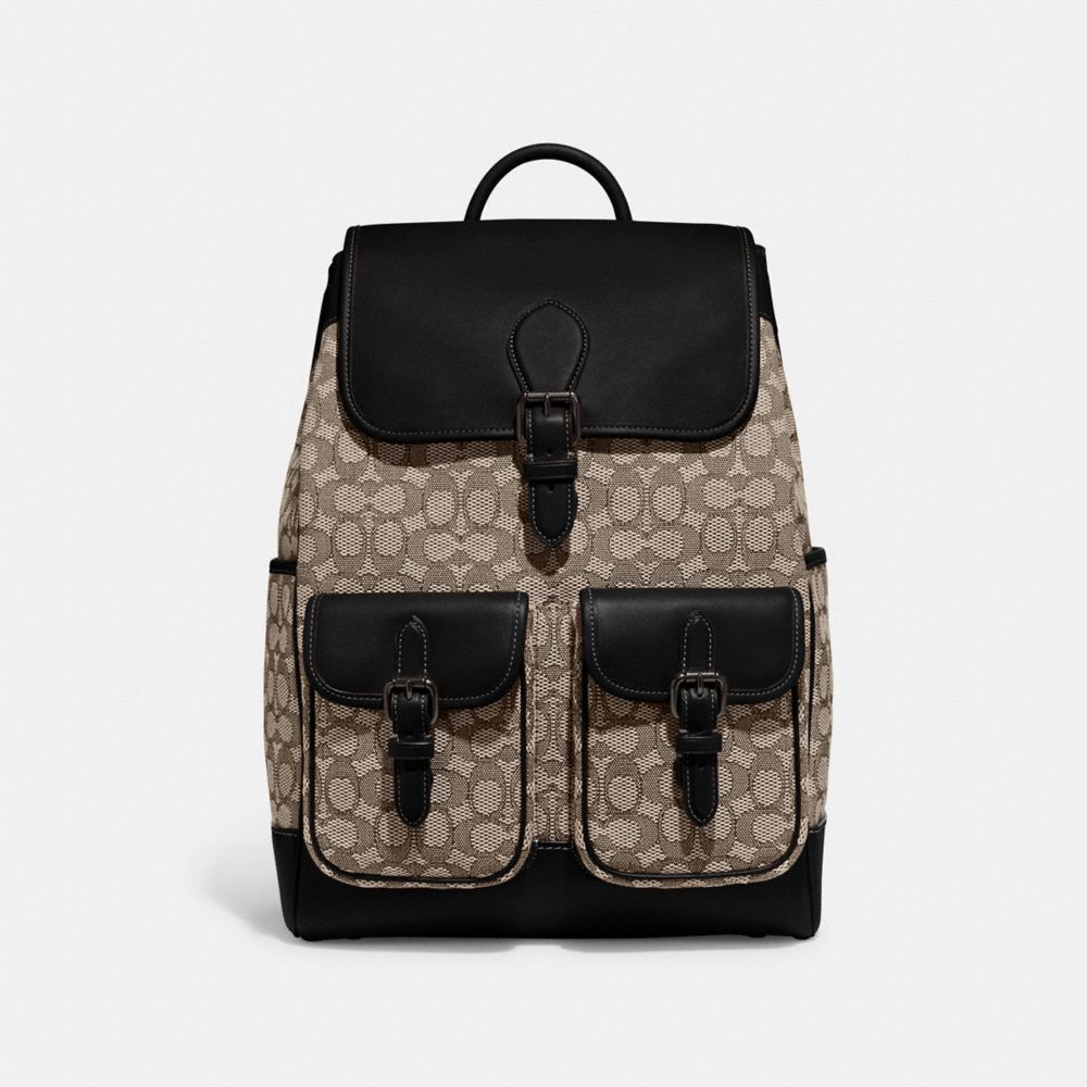 Frankie Backpack In Signature Textile Jacquard - CE476 - Cocoa/Black
