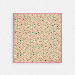 Signature Heart Cherry Print Silk Square Scarf - CE478 - Light Khaki/Pink
