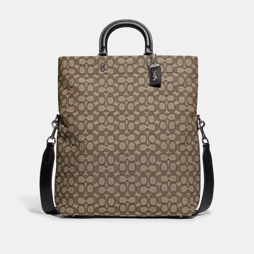 COACH CE479 Rowe Foldover Tote In Signature Textile Jacquard Cocoa/Black