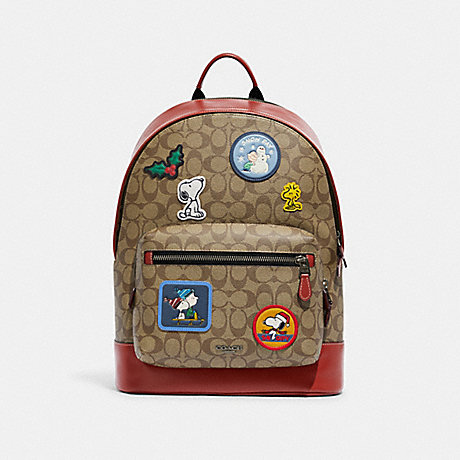COACH CE487 Coach X Peanuts West Backpack In Signature Canvas With Patches Gunmetal/Khaki-Multi