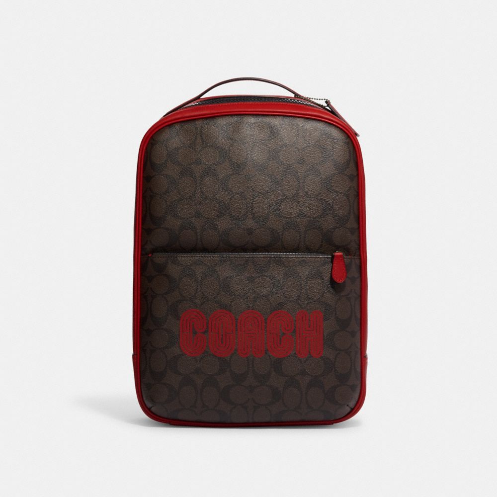 COACH CE489 Westway Backpack In Colorblock Signature Canvas With Coach Patch GUNMETAL/MAHOGANY/BRIGHT CARDINAL