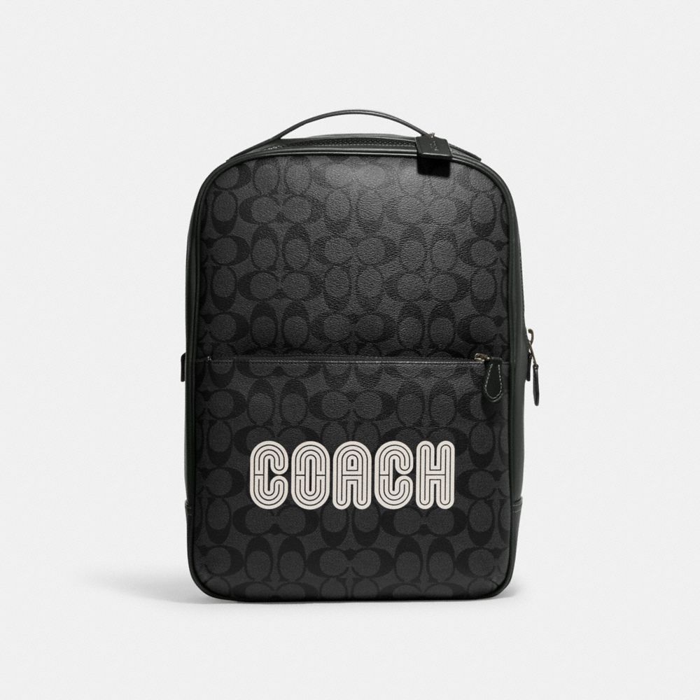 COACH CE489 Westway Backpack In Colorblock Signature Canvas With Coach Patch BLACK ANTIQUE NICKEL/CHARCOAL/AMAZON GREEN