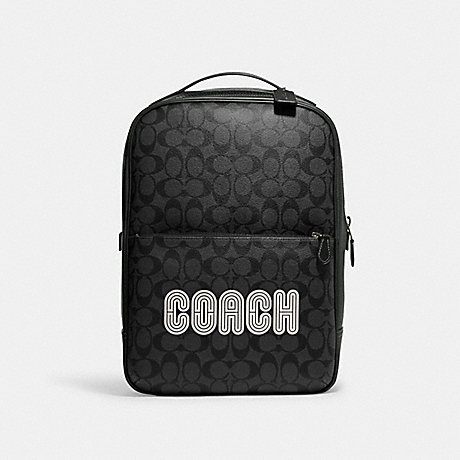 COACH CE489 Westway Backpack In Colorblock Signature Canvas With Coach Patch Black Antique Nickel/Charcoal/Amazon Green
