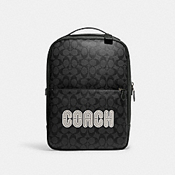 COACH CE489 Westway Backpack In Colorblock Signature Canvas With Coach Patch BLACK ANTIQUE NICKEL/CHARCOAL/AMAZON GREEN