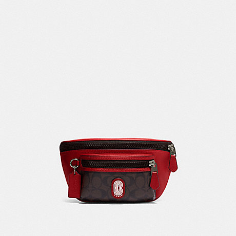 COACH CE494 Westway Belt Bag In Colorblock Signature Canvas With Coach Patch Gunmetal/Mahogany/Bright-Cardinal
