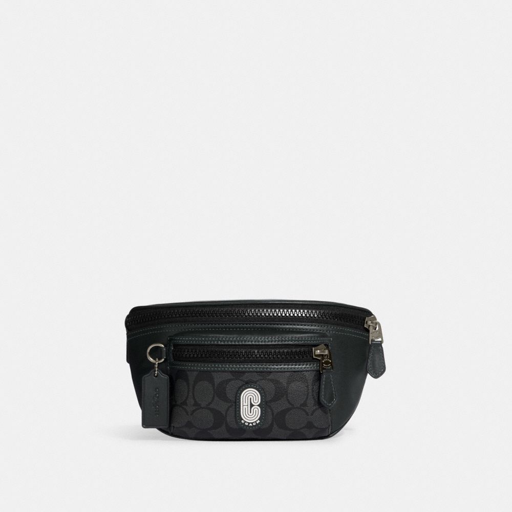 Westway Belt Bag In Colorblock Signature Canvas With Coach Patch - CE494 - Black Antique Nickel/Charcoal/Amazon Green