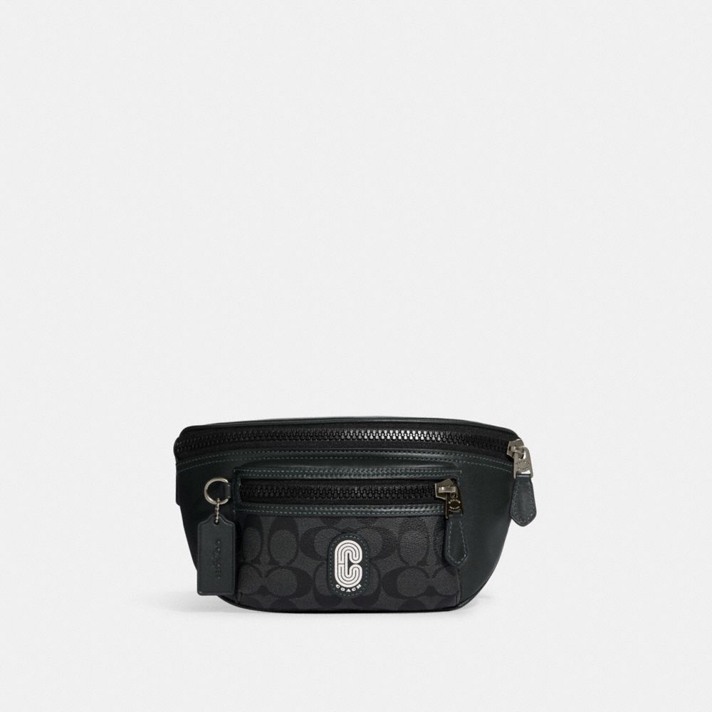 COACH CE494 Westway Belt Bag In Colorblock Signature Canvas With Coach Patch Black Antique Nickel/Charcoal/Amazon Green