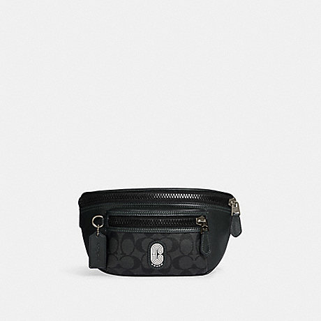 COACH CE494 Westway Belt Bag In Colorblock Signature Canvas With Coach Patch Black-Antique-Nickel/Charcoal/Amazon-Green