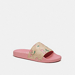 Uli Sport Slide In Signature Canvas With Heart Cherry Print - CE497 - Khaki/Pink