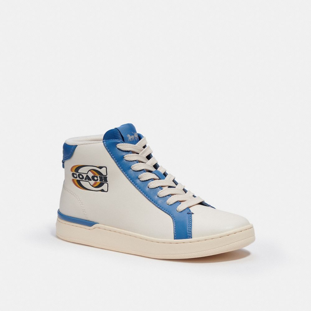 COACH CE512 Clip High Top Sneaker With Patch CHALK/ SKY BLUE