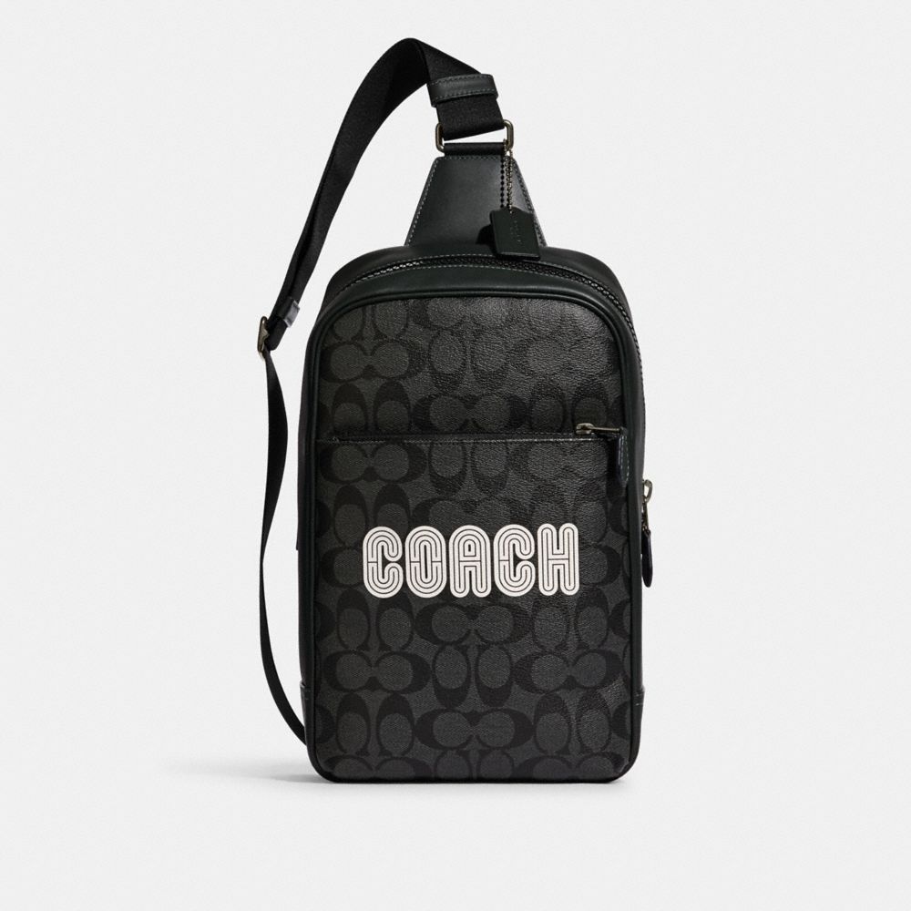 COACH CE522 Westway Pack In Colorblock Signature Canvas With Coach Patch Black Antique Nickel/Charcoal/Amazon Green