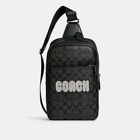 COACH CE522 Westway Pack In Colorblock Signature Canvas With Coach Patch Black-Antique-Nickel/Charcoal/Amazon-Green