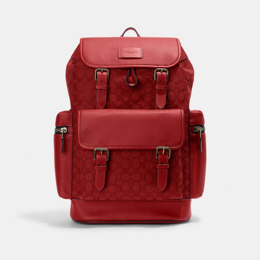 COACH CE523 Sprint Backpack In Signature Jacquard BLACK ANTIQUE NICKEL/RED APPLE