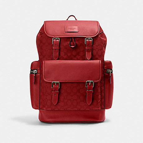COACH CE523 Sprint Backpack In Signature Jacquard Black-Antique-Nickel/Red-Apple