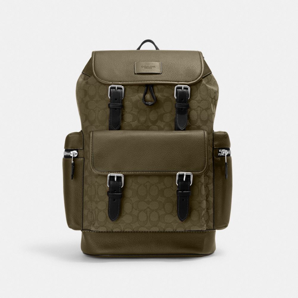 Sprint Backpack In Signature Jacquard - CE523 - Silver/Olive Drab/Utility Green