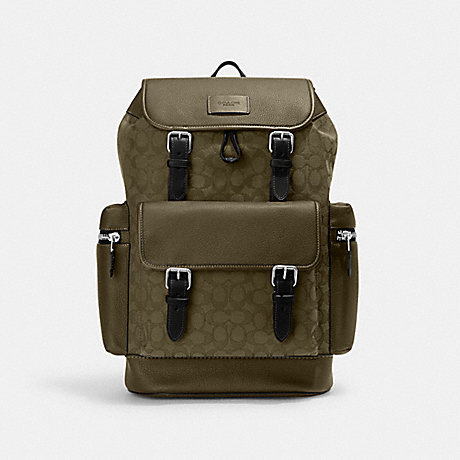 COACH CE523 Sprint Backpack In Signature Jacquard Silver/Olive-Drab/Utility-Green